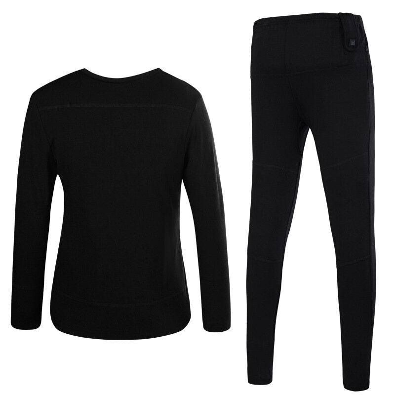 Ensemble de sous-vêtements thermiques électriques unisexes - haut à manches longues avec pantalon thermique ajusté