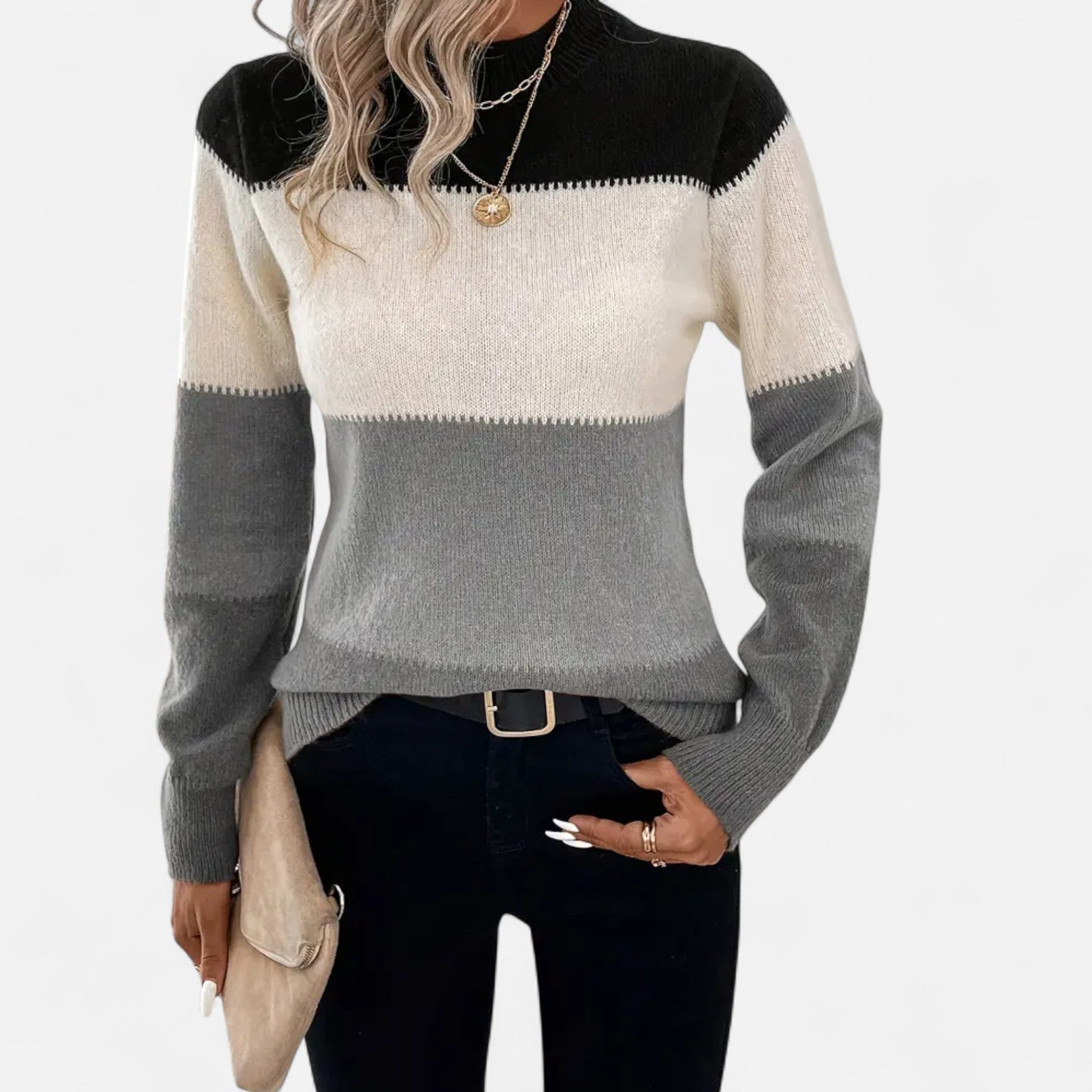 Valmonti | Women’s Striped Knit Crew Neck Sweater