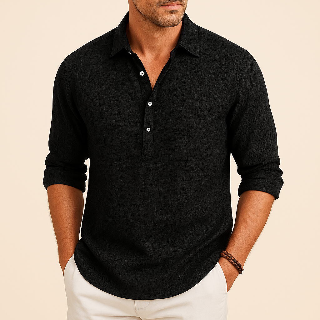 Camiseta Polo de Manga Larga para Hombre, Corte Relajado, Cuello con Botones