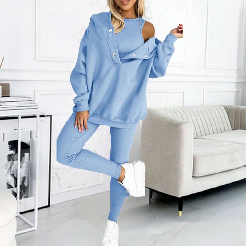 Completo da donna con felpa con cappuccio e leggings - morbido abbigliamento da casa composto da due pezzi, per casa, viaggi e uso quotidiano