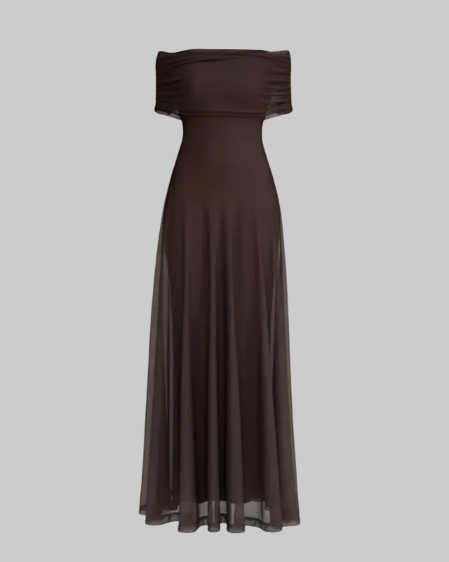 Women’s Off-Shoulder Draped Maxi Dress – Fluid Silhouette for Summer Evenings and Events