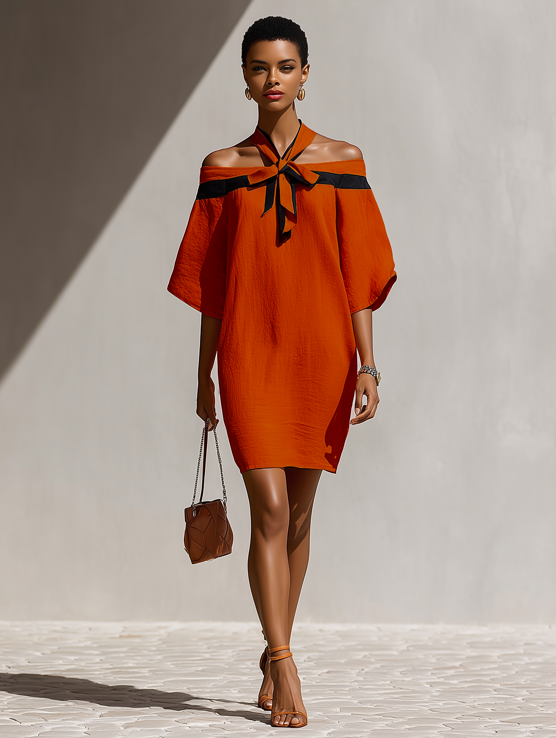 Vestido mini de mujer con hombros descubiertos, detalle de lazo y mangas abullonadas, para ocasiones elegantes