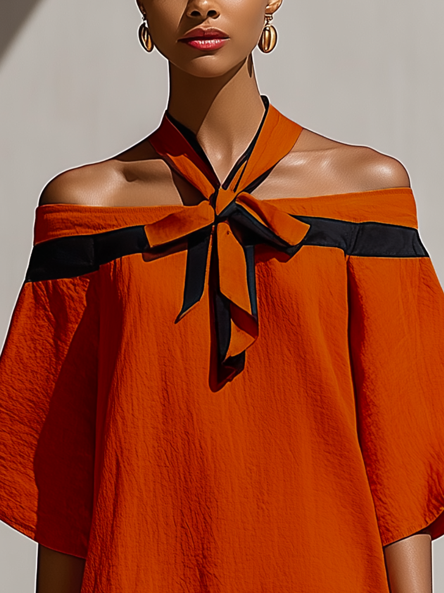 Vestido mini de mujer con hombros descubiertos, detalle de lazo y mangas abullonadas, para ocasiones elegantes