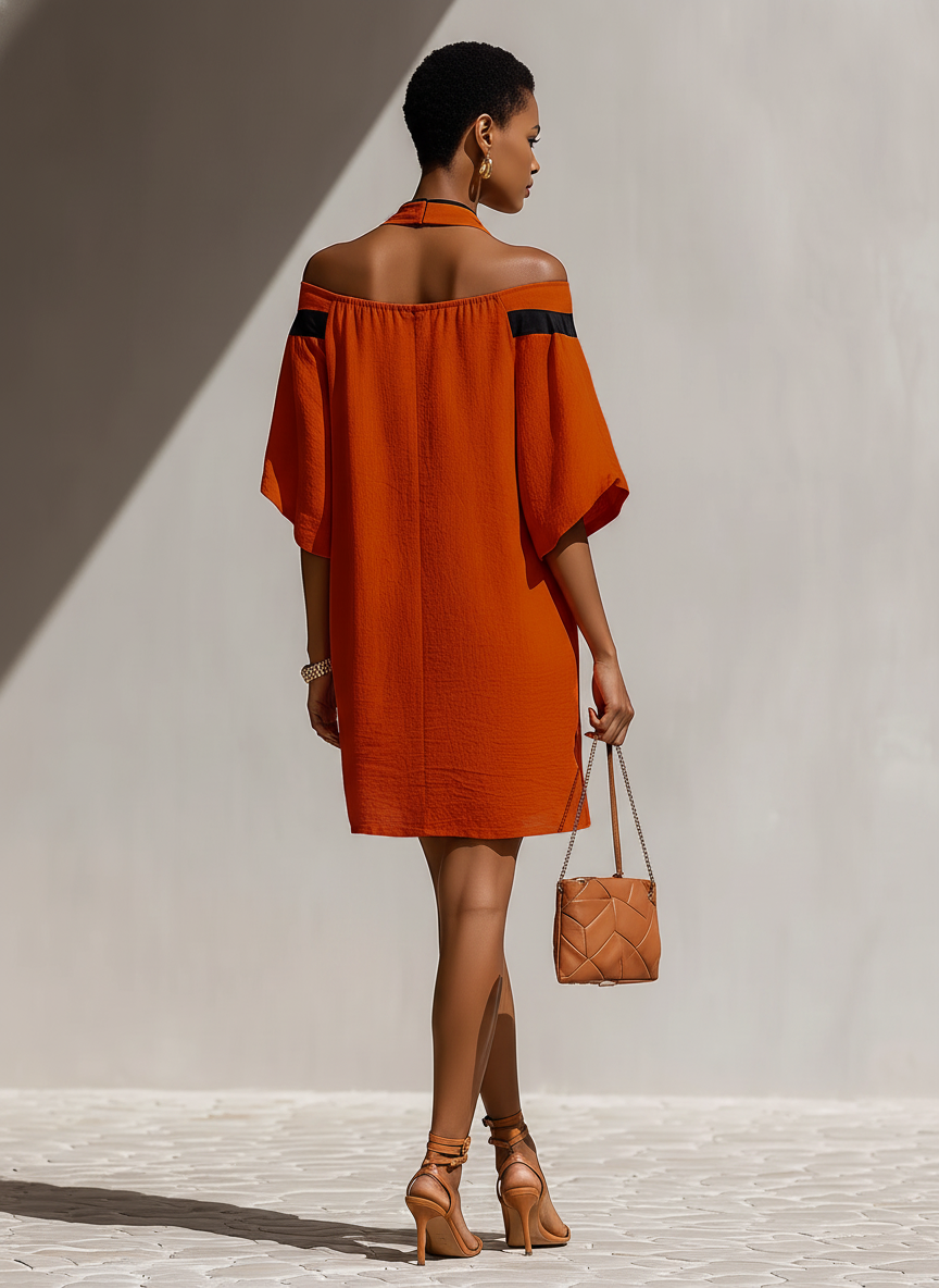 Vestido mini de mujer con hombros descubiertos, detalle de lazo y mangas abullonadas, para ocasiones elegantes