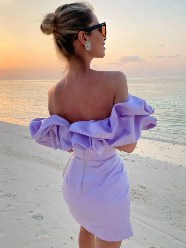 Women’s Off-Shoulder Ruffle Mini Dress – Satin Party Style for Summer Events