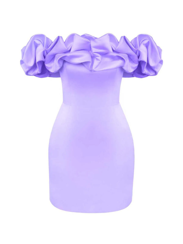 Women’s Off-Shoulder Ruffle Mini Dress – Satin Party Style for Summer Events