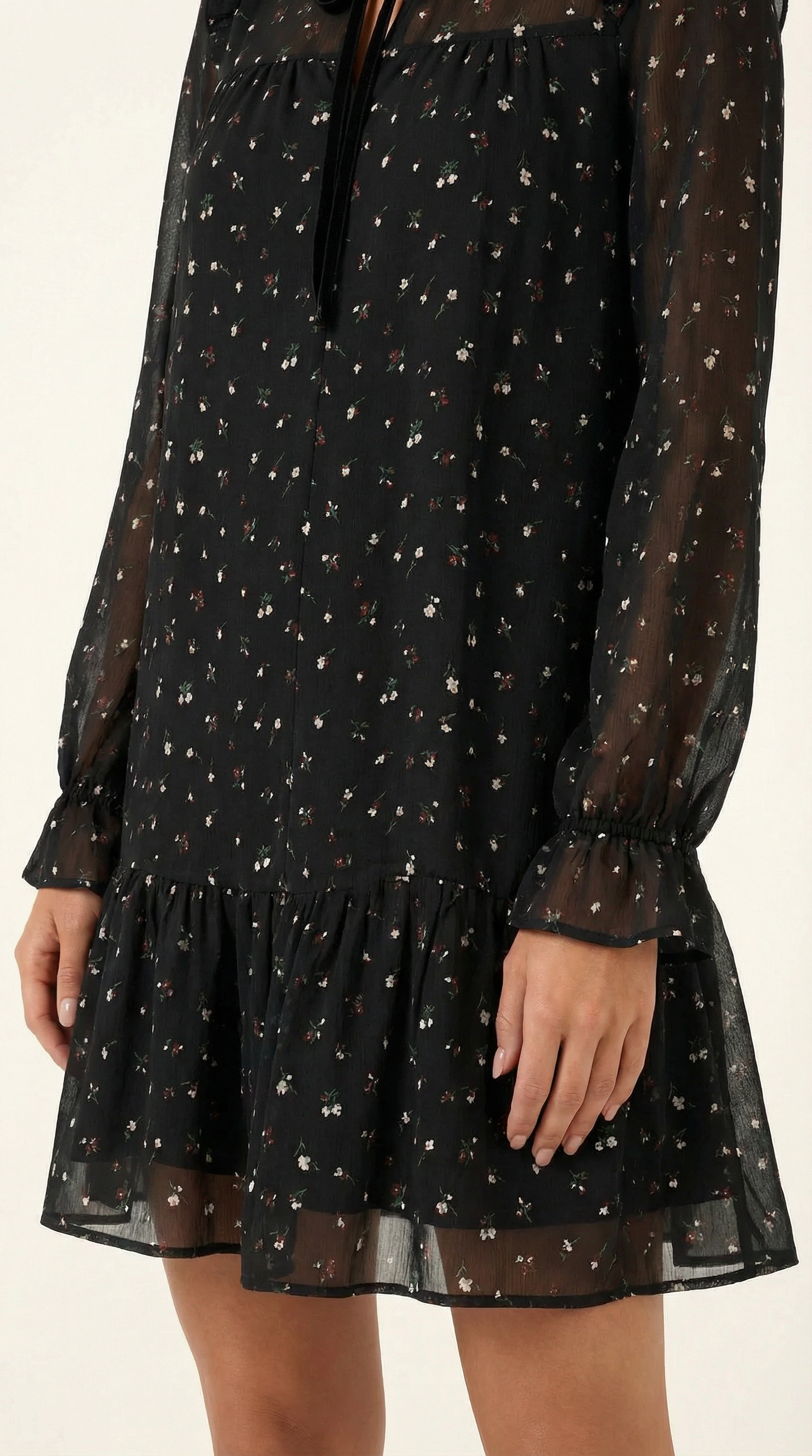 Women’s Chiffon Tie-Neck Mini Dress – Ruffled Autumn Evening Style