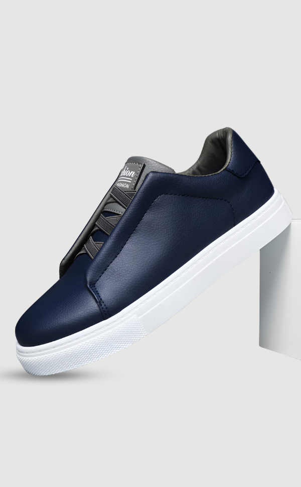 Męskie gładkie skórzane sneakersy z elastycznymi sznurowadłami i grubą podeszwą
