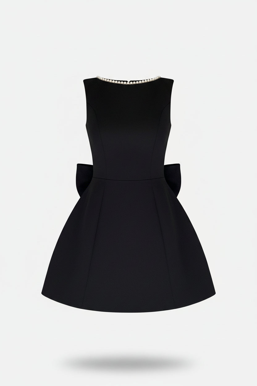 Women’s Mini Dress Pearl Trim Bow Back Occasionwear