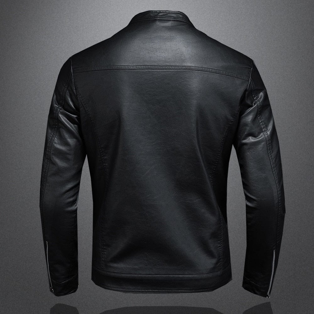Men’s Faux-Leather Band-Collar Jacket – Clean Everyday Layer for Smart Casual Wear