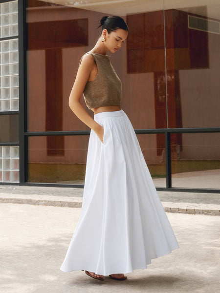 AMERI×THE MET ILINE SKIRT Women's Linen A-Line Maxi Skirt With Side Pockets