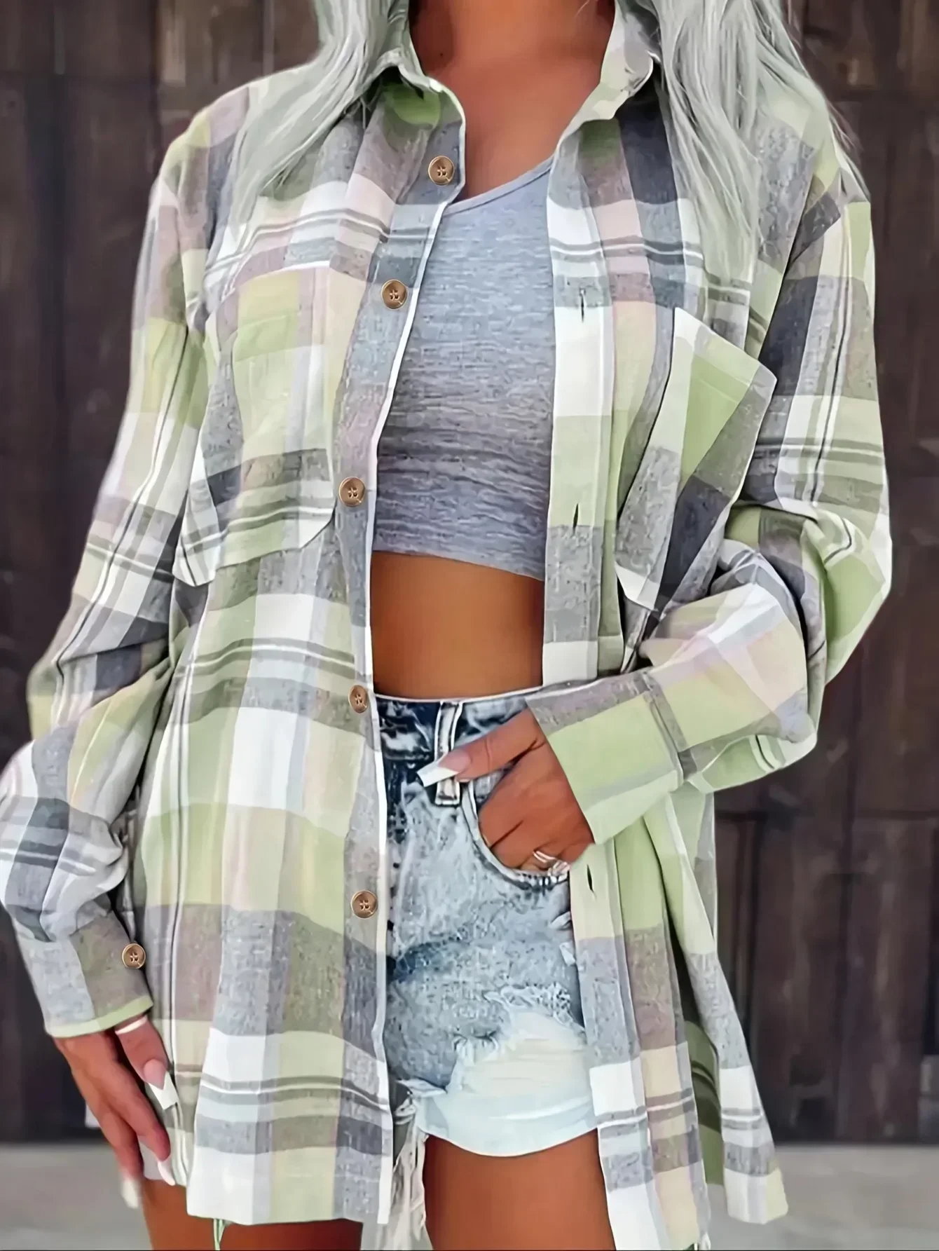 Dámská oversized flanelová košile s knoflíky a kostkovaným vzorem