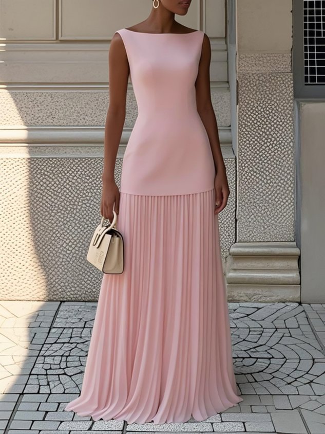 Kvinders Plisserede Maxi Kjole Elegant Formelt Silhuet