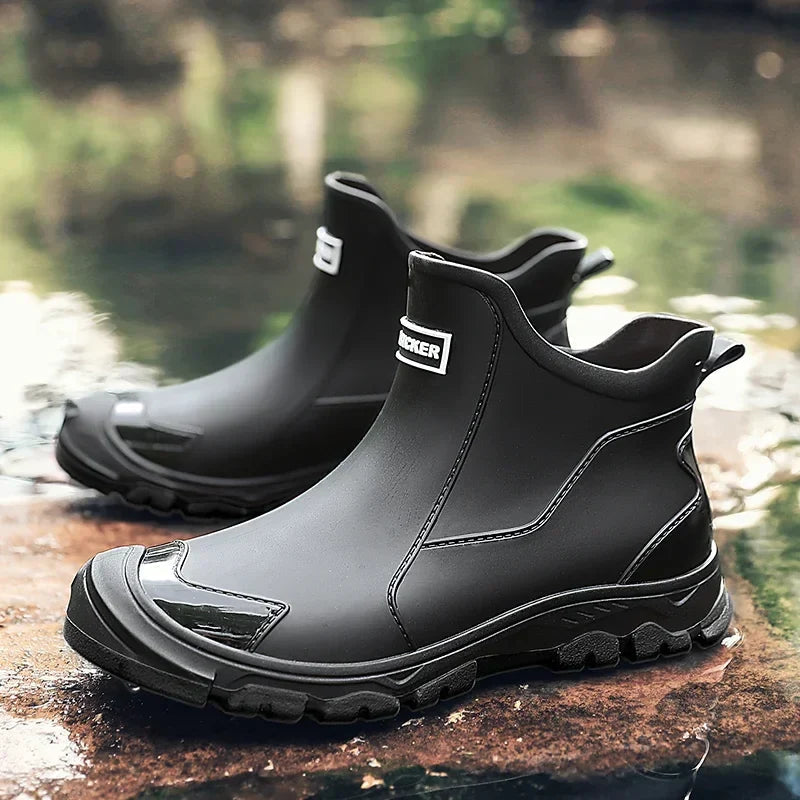 Bottes de pluie imperméables pour hommes, montantes à la cheville – chaussures urbaines antidérapantes pour les trajets sous la pluie et les activités en plein air