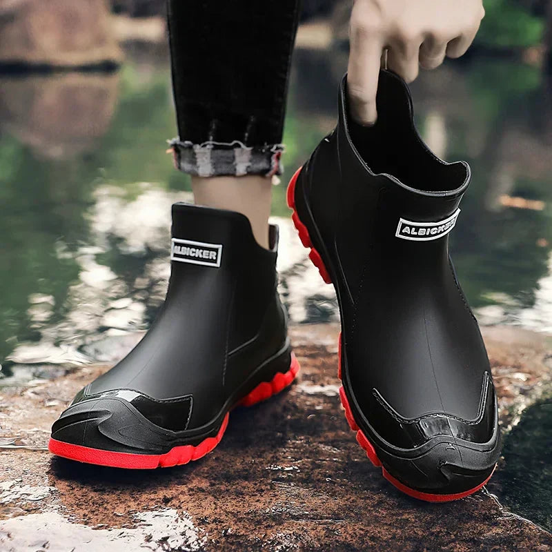 Bottes de pluie imperméables pour hommes, montantes à la cheville – chaussures urbaines antidérapantes pour les trajets sous la pluie et les activités en plein air