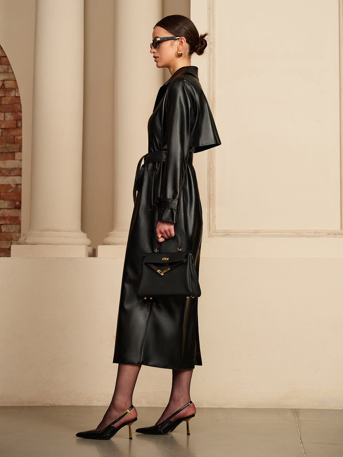 Luxury Leather Look Lightweight Summer Jacket for Women Elegant Belted Button Up Design