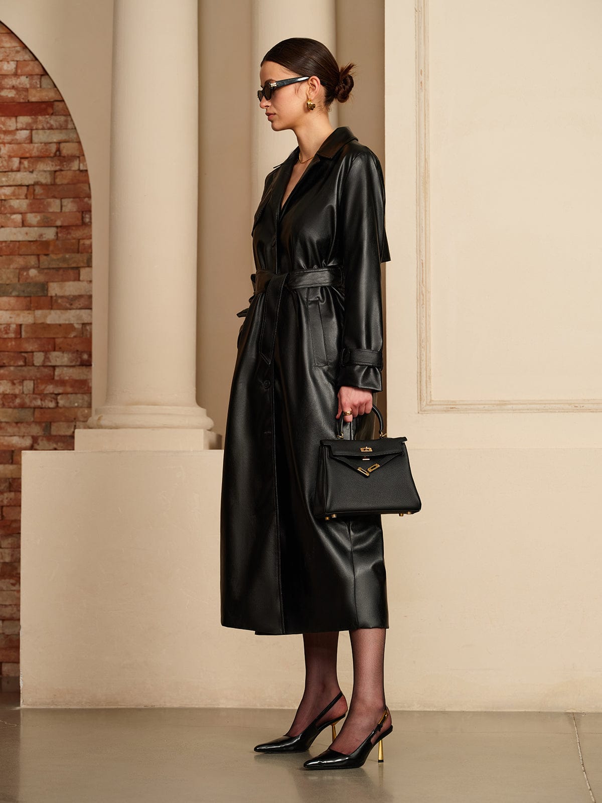 Luxury Leather Look Lightweight Summer Jacket for Women Elegant Belted Button Up Design