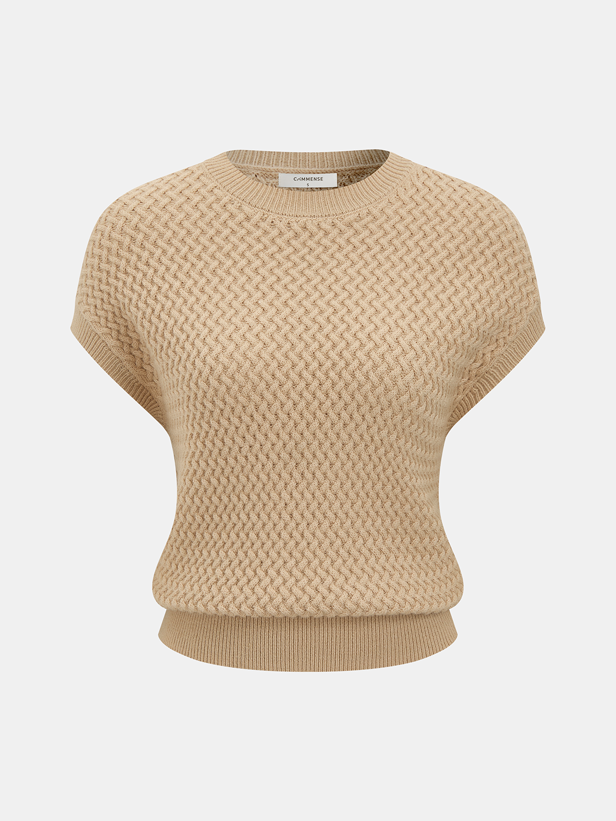 Women's Textured Wool Blend Knit Two-Piece Set – Cap Sleeve Jumper and Button Detail Midi Skirt for Smart Casual Wear