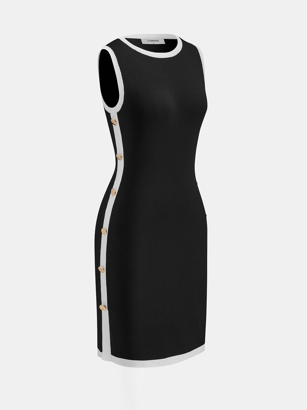 Mouwloze mini-jurk van geribd tricot voor dames - aansluitende jurk met ronde hals en figuurvolgende pasvorm, contrasterende afwerking en decoratieve knopen aan de zijkant voor een elegante zomerlook