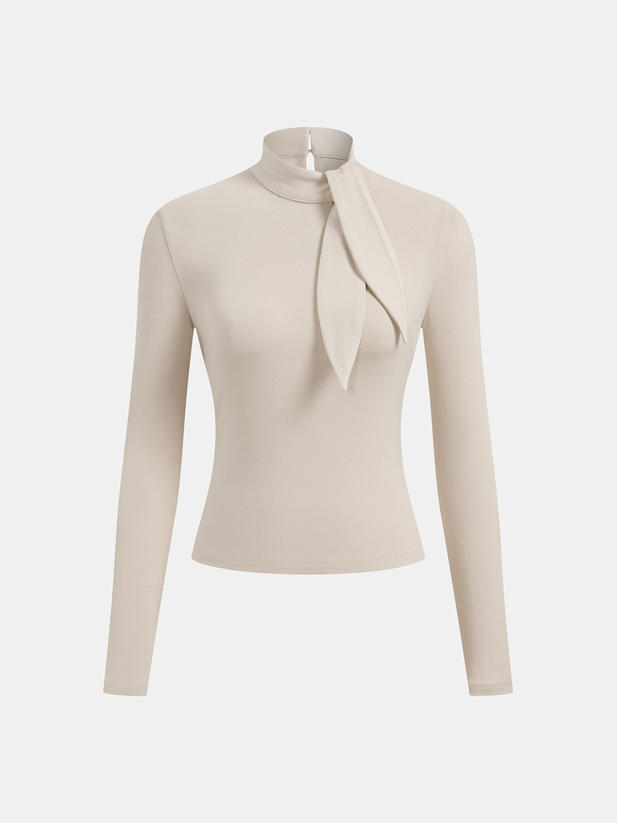 Jersey top voor dames met lange mouwen en halsstrik – zachte, elastische viscose en opstaande kraag voor elegante alledaagse styling