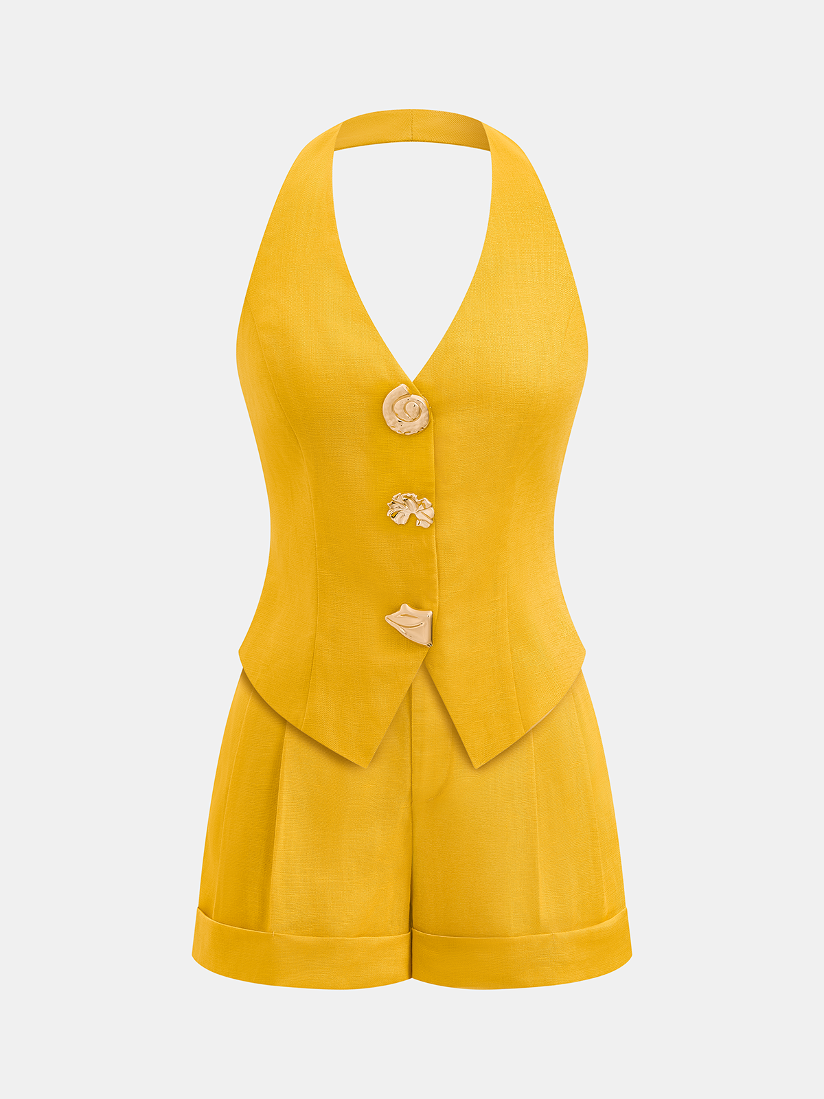Conjunto feminino de colete cai-cai de mistura de linho e calções plissados - conjunto elegante de verão para férias