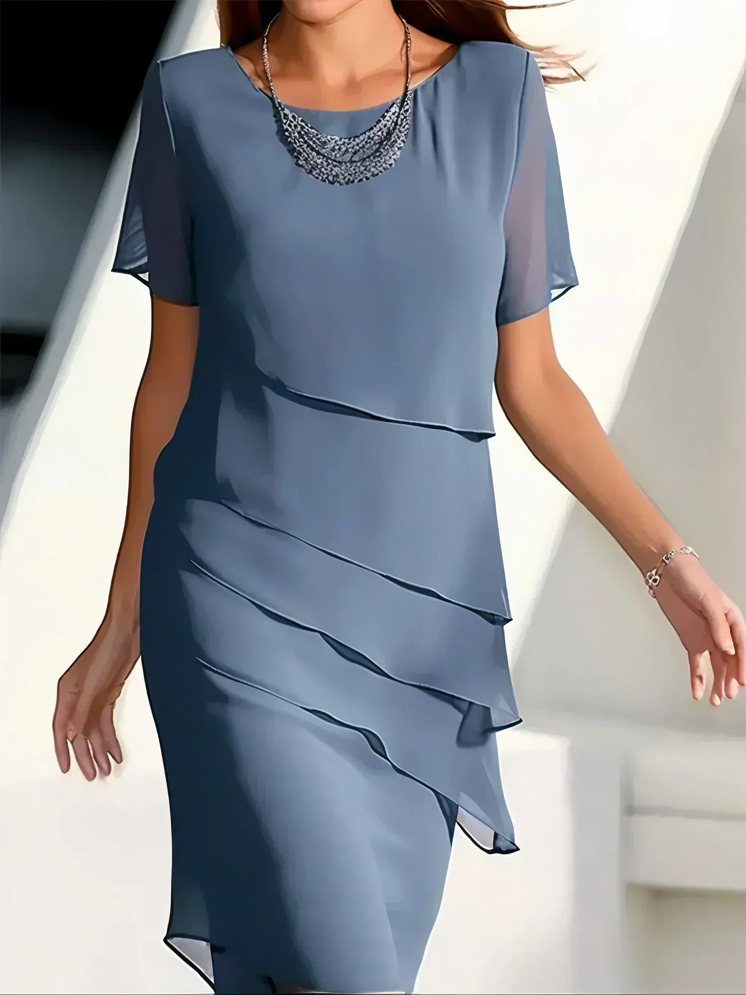 Women’s Layered Chiffon Midi Dress Elegant Occasion Style