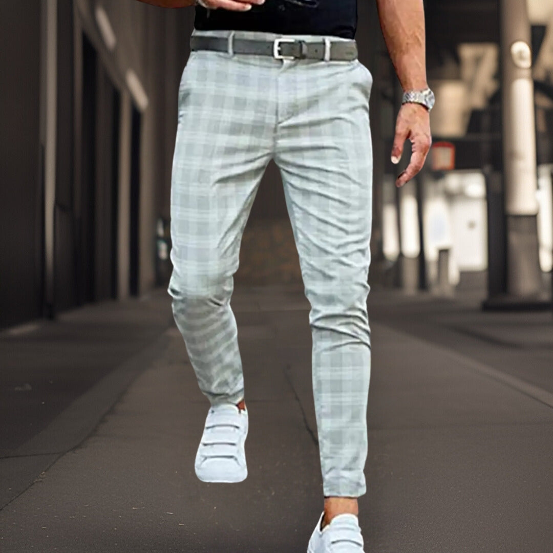 Men’s Plaid Slim-Fit Chinos – Smart Casual Trousers for Everyday Wear