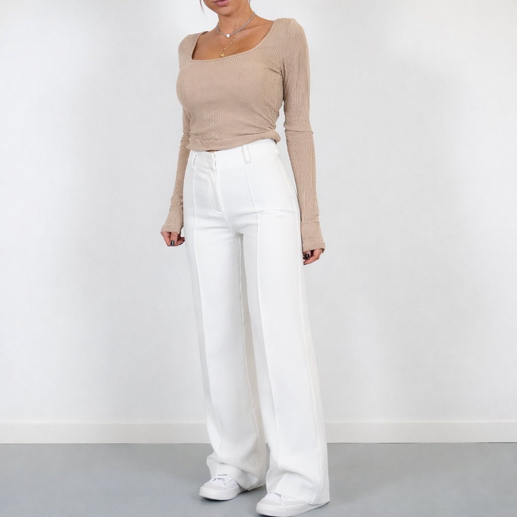 Pantalon droit taille haute pour femme, pantalon habillé avec plis sur le devant et poches latérales