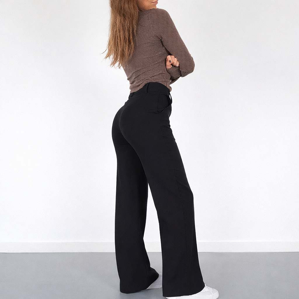 Pantalon droit taille haute pour femme, pantalon habillé avec plis sur le devant et poches latérales