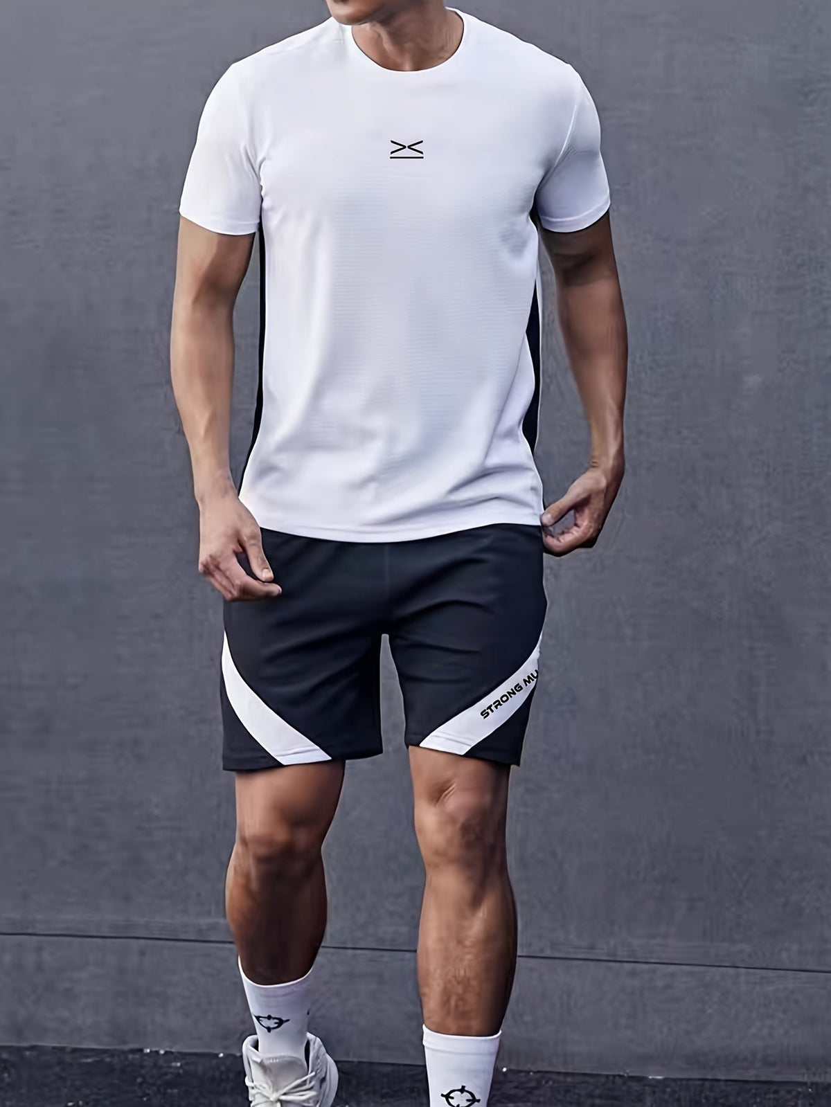 Herren-Sportset – Sportliches Trainingsoberteil mit kurzen Ärmeln und passenden Laufshorts