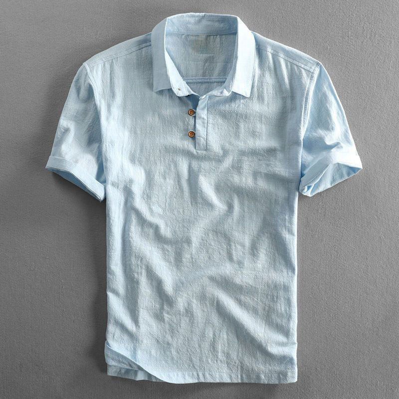 Pánské polo tričko s krátkým rukávem a vzhledem lnu s knoflíkovou légou