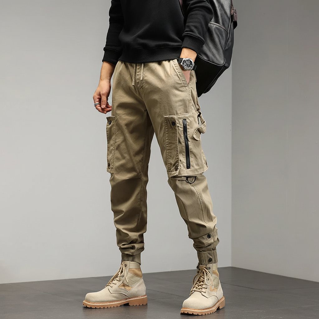 Herre Slim-Fit Cargo Bukser – Strækbare Utility Joggers til Streetwear og Udendørs Brug