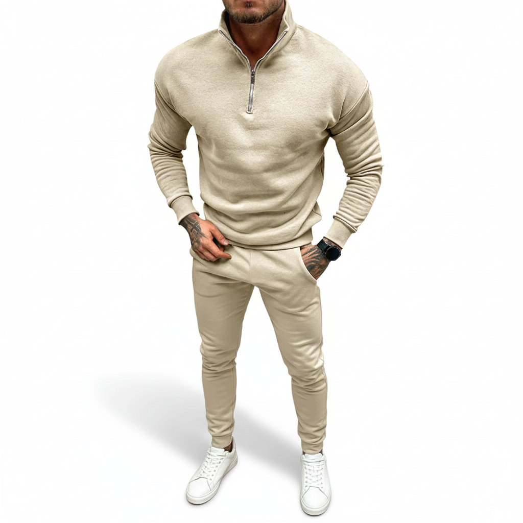 Herres minimal kvart-zip sweater med ståkrave