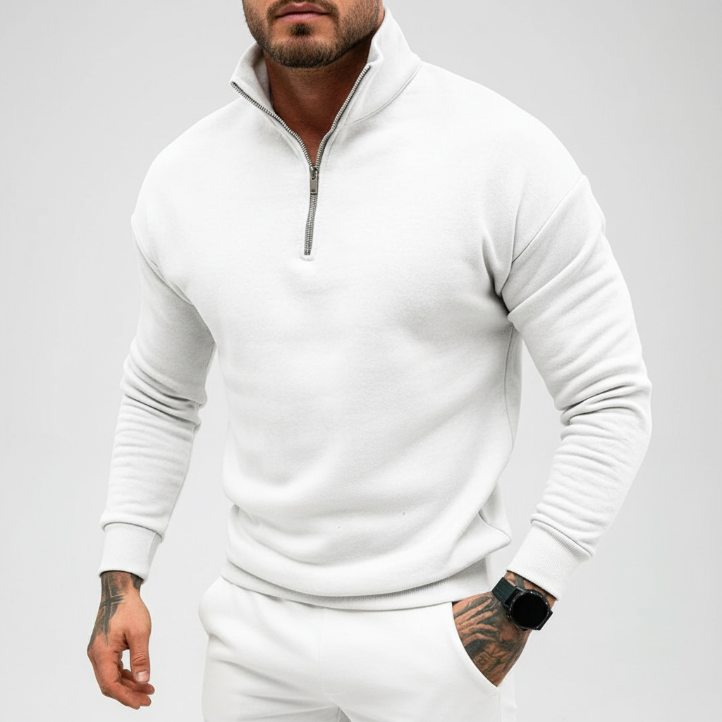 Herres minimal kvart-zip sweater med ståkrave