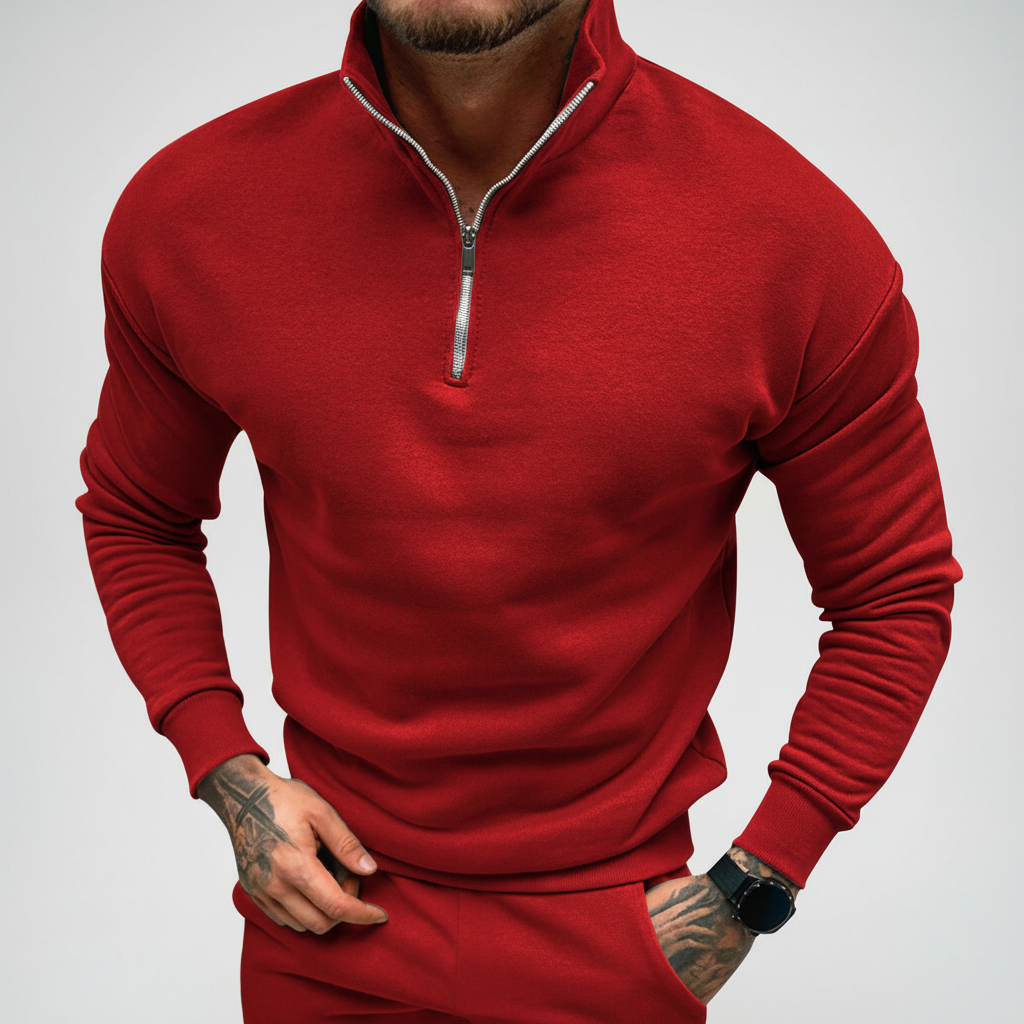 Herres minimal kvart-zip sweater med ståkrave