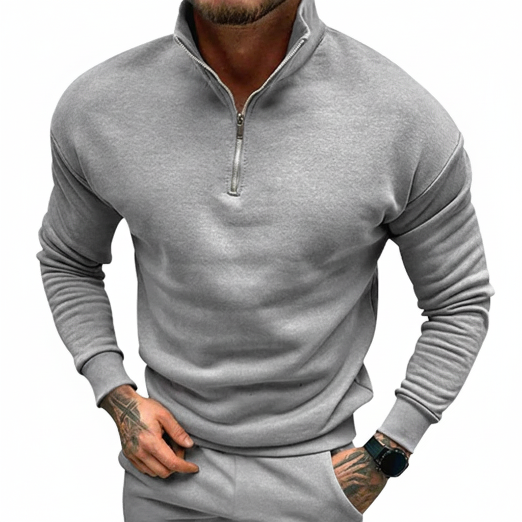 Herres minimal kvart-zip sweater med ståkrave