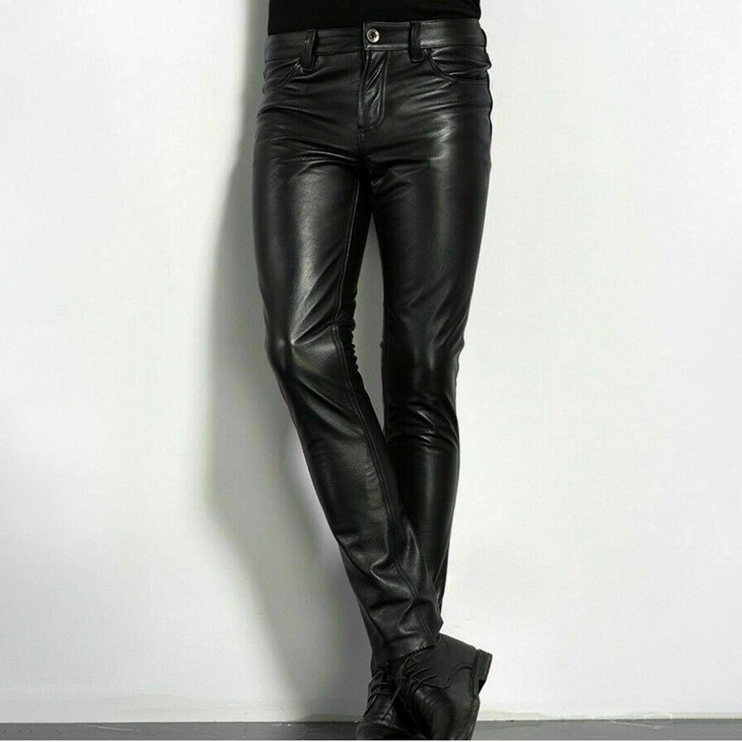 Ανδρικό Παντελόνι Slim Fit από Συνθετικό Δέρμα Μοντέρνο Στυλ Streetwear