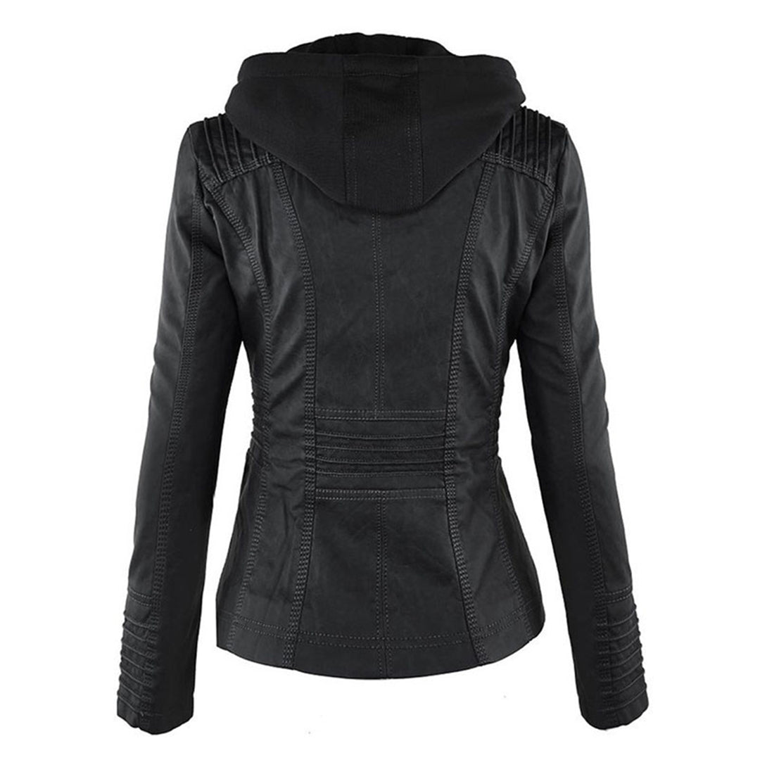 Damesjas met capuchon in lederlook en ritsdetails - getailleerd silhouet voor dagelijks gebruik en styling in het tussenseizoen