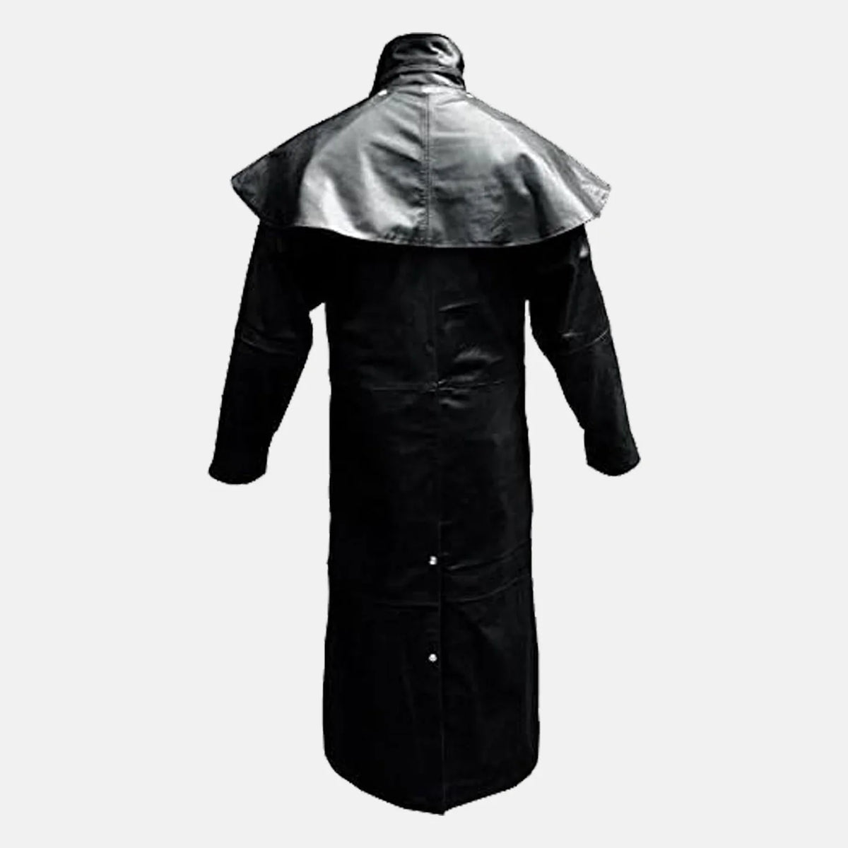 Duster da uomo in vera pelle con mantella sulle spalle - Modello lungo in stile western da equitazione con carattere gotico