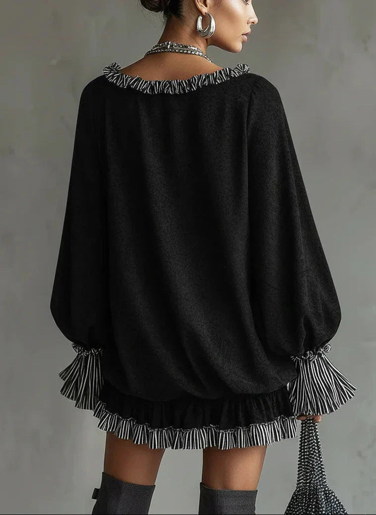 Robe courte à volants et col en V pour femme - style décontracté à manches longues pour les fêtes, les soirées et les occasions spéciales