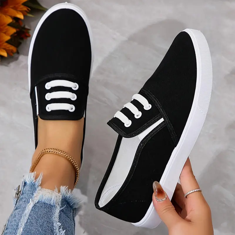 Damskie lekkie płócienne sneakersy wsuwane - casualowe obuwie z miękką podeszwą do codziennego noszenia w mieście, podróży, weekendowych wyjść i wygodnych stylizacji na ciepłe dni