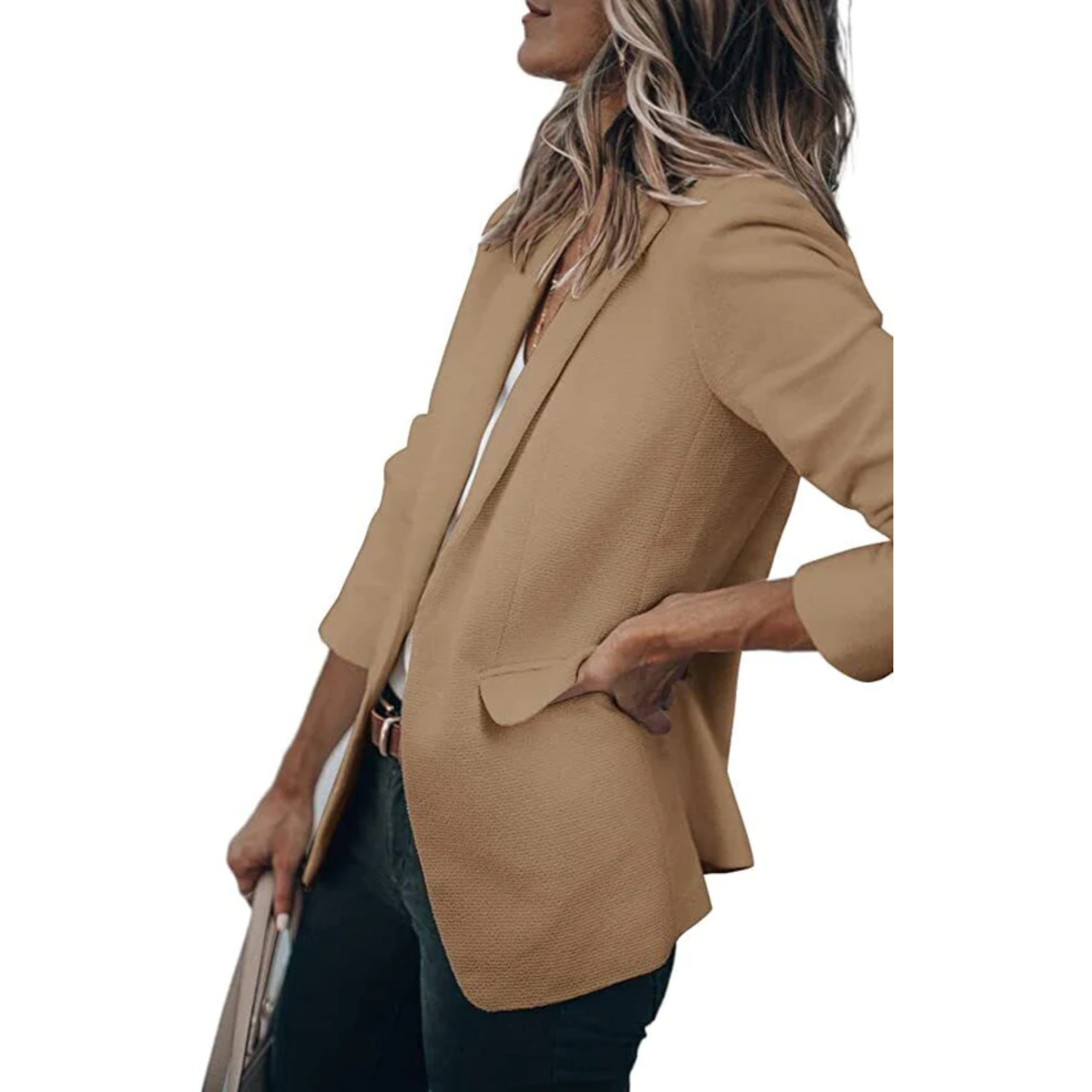 Dámské lehké kancelářské sako bez zapínání – elegantní vrstva na míru do práce i pro smart casual styl