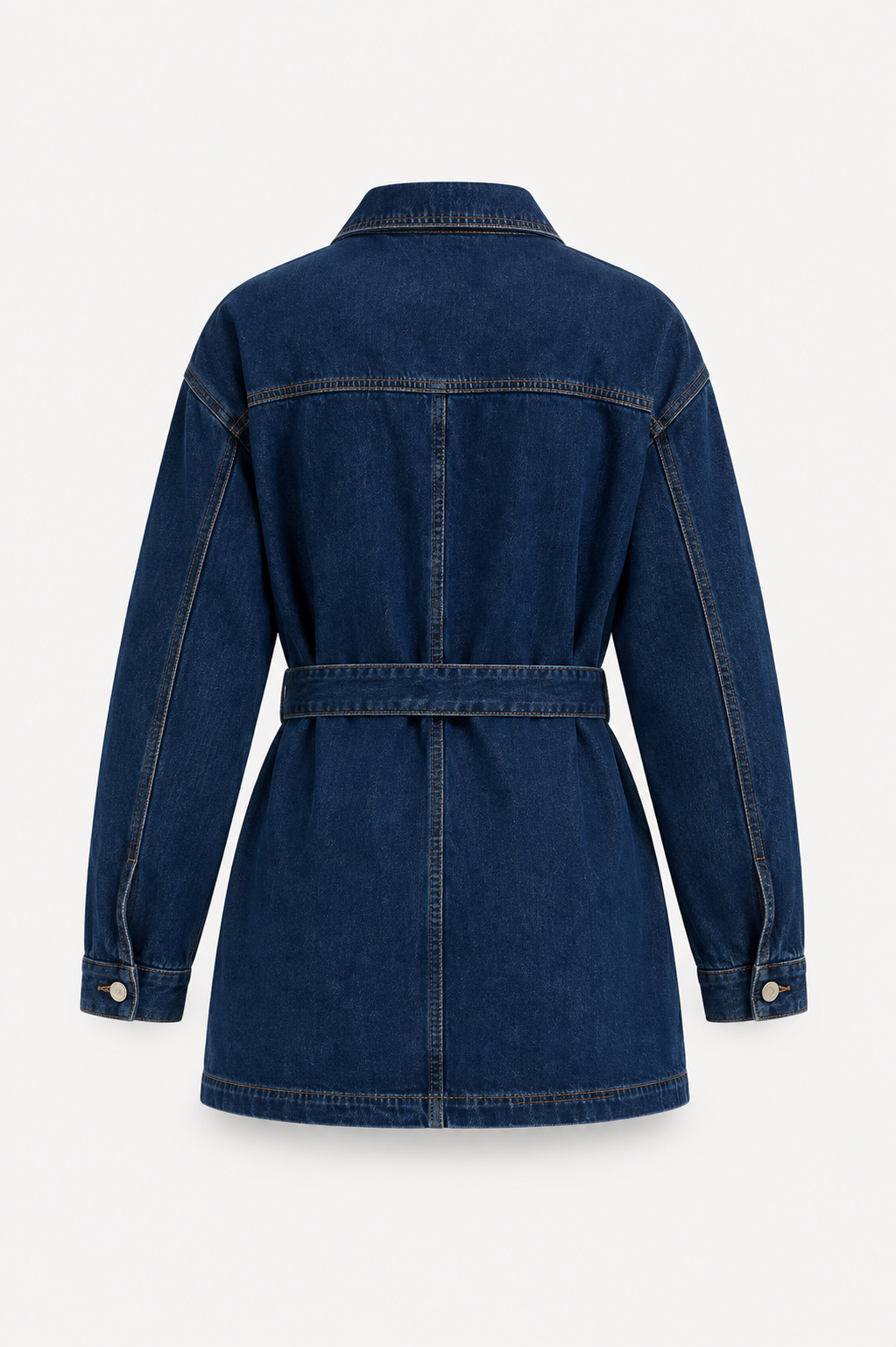Jachetă utilitară din denim pentru femei, cu cordon – strat supradimensionat cu guler de cămașă pentru primăvară și toamnă