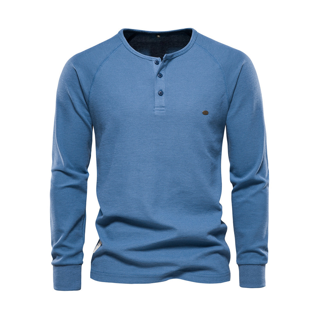Men’s Long Sleeve Henley Shirt Waffle Texture Casual Fit
