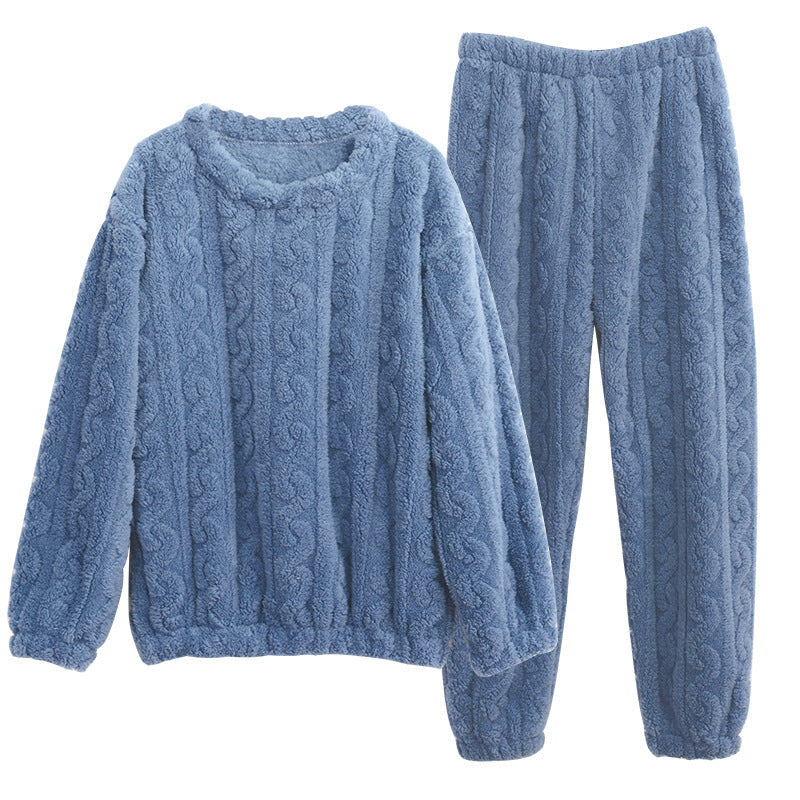 Women’s Plush Cable-Texture Lounge Set – Cosy Long-Sleeve Top and Trousers for Winter Comfort