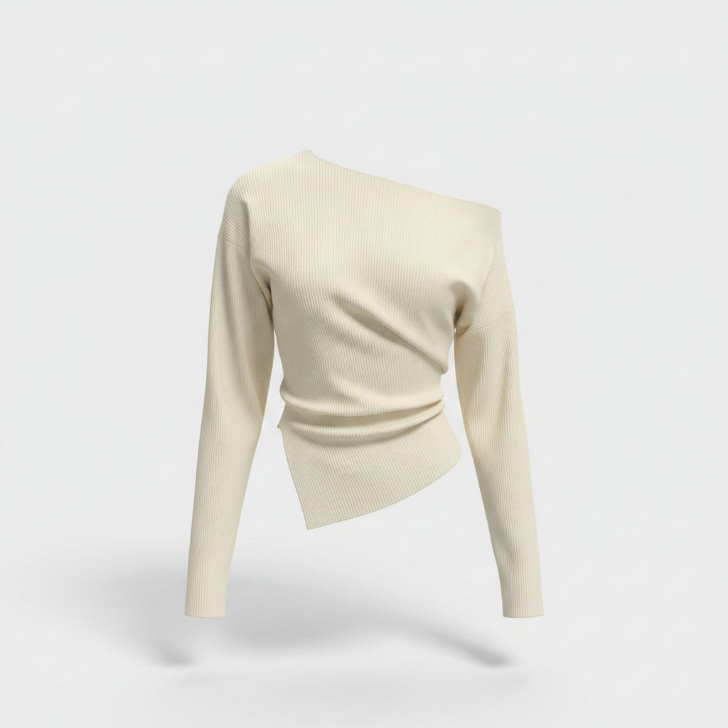 Top drapé pour femme à épaules dénudées – blouse asymétrique à manches longues, élégante, pour un style du jour au soir