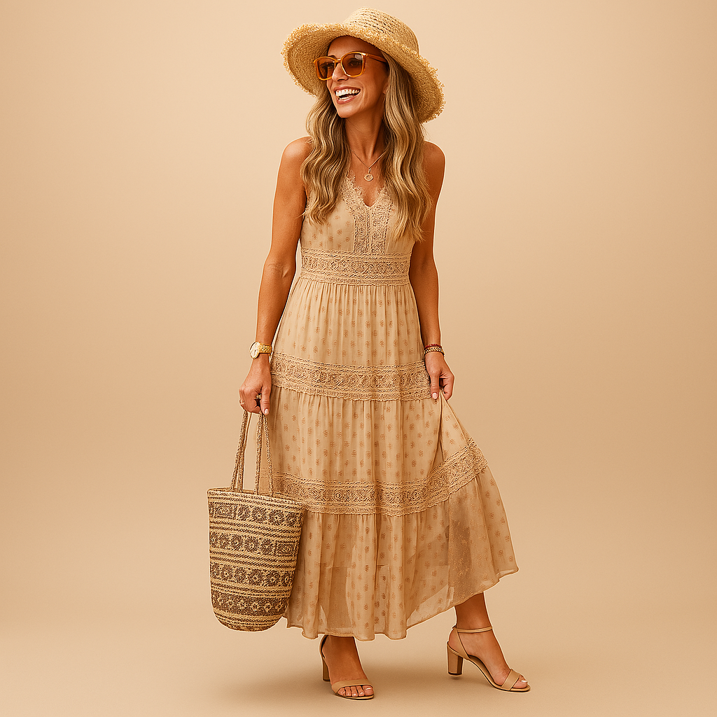 Vestido de verano bohemio para mujer, ligero y fluido, estilo Ibiza, ajuste relajado, conjunto para playa y festival