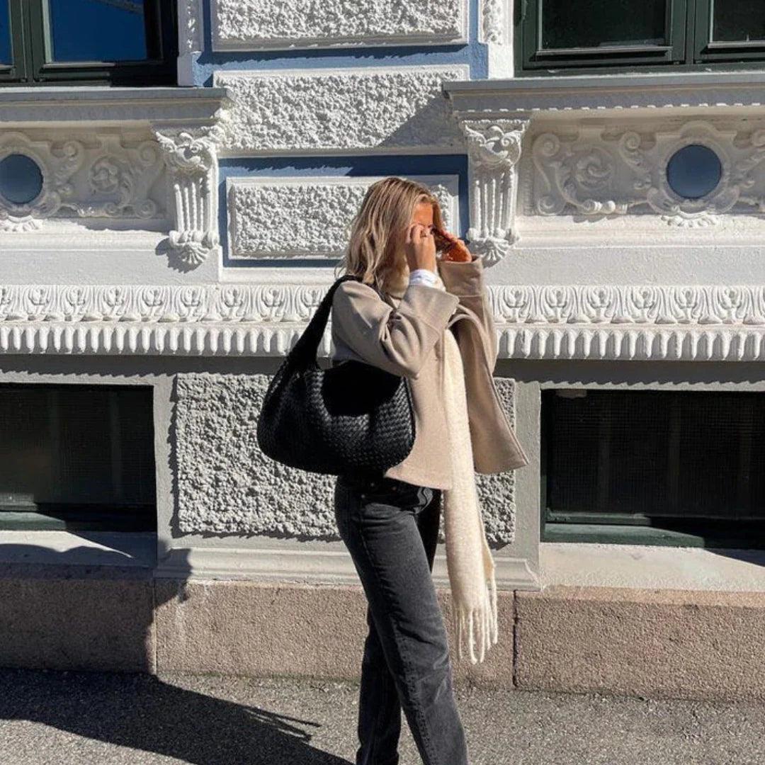 Women’s Woven Shoulder Bag Soft Vegan Leather Slouch Design