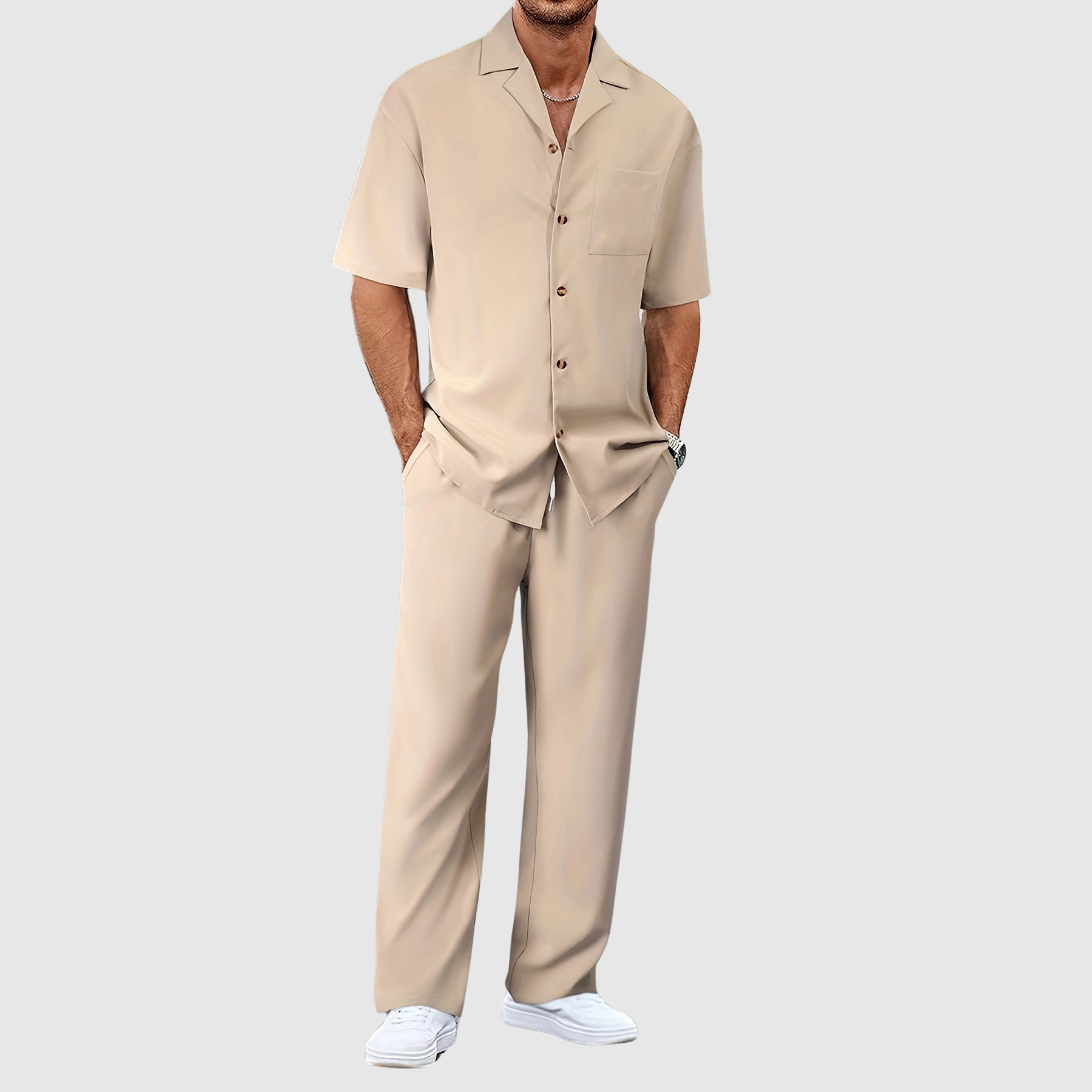 Men’s Resort Co-Ord Set Revere Collar Relaxed Trousers