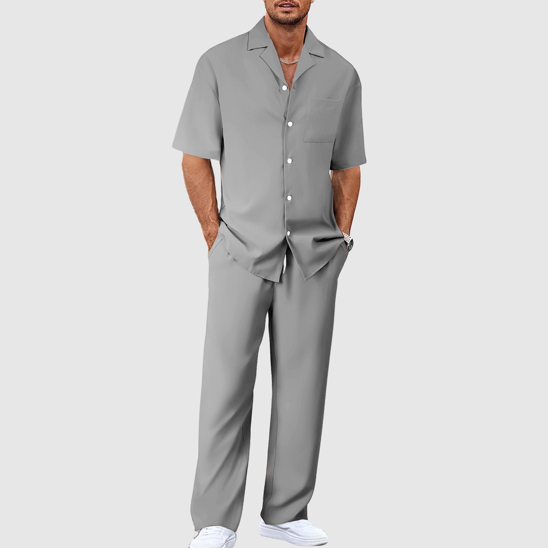 Men’s Resort Co-Ord Set Revere Collar Relaxed Trousers